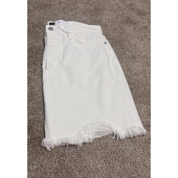 Just Black Denim White Raw Edge Hem Denim Mini Skirt Made In The USA Size MP - Picture 7 of 7